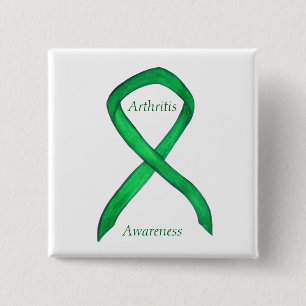 Badge Carré 5 Cm Sensibilisation à l'arthrite Ruban vert Épinglette