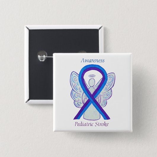 Badge Carré 5 Cm Sensibilisation à l'AVC pédiatrique Ruban Angel Pi (Devant & derrière)