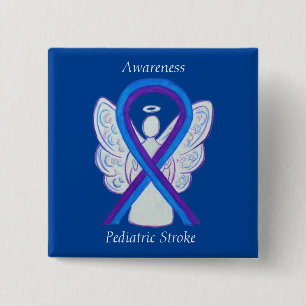 Badge Carré 5 Cm Sensibilisation à l'AVC pédiatrique Ruban Angel Pi