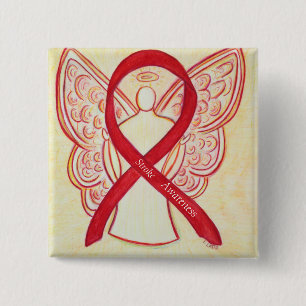 Badge Carré 5 Cm Sensibilisation à l'AVC Rouge ruban Angel personna