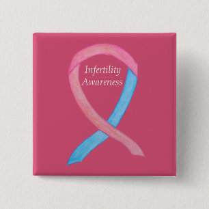 Badge Carré 5 Cm Sensibilisation à l'infertilité Pin rose et bleu r
