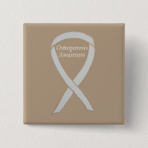 Badge Carré 5 Cm Sensibilisation à l'ostéoporose Ruban blanc Épingl