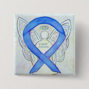 Badge Carré 5 Cm Sensibilisation au cancer Violet Ruban Angel Éping