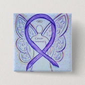 Badge Carré 5 Cm Sensibilisation au cancer Violet Ruban Angel Éping (Devant)