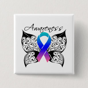 Badge Carré 5 Cm Sensibilisation aux papillons de tatouage - Cancer