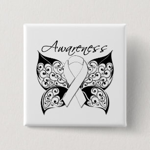 Badge Carré 5 Cm Sensibilisation aux papillons de tatouage - Cancer