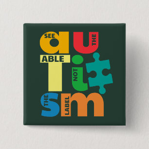 Badge Carré 5 Cm Sensibilisation sur l'autisme Voir La Table Pas La