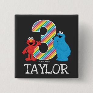 Badge Carré 5 Cm Sesame Street Pals Chalkboard Arc-en-ciel 3e anniv
