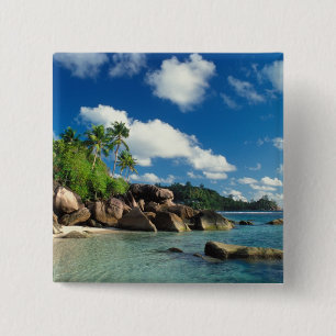 Badge Carré 5 Cm Seychelles, île de Mahe, baie de Lazare