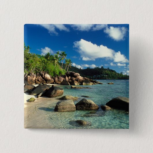 Badge Carré 5 Cm Seychelles, île de Mahé, plage d'Anse Royale.3 (Devant)
