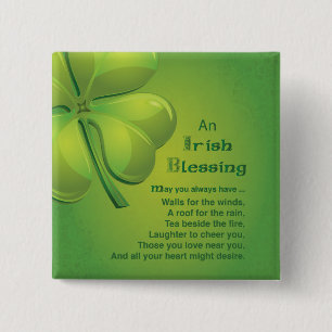 Badge Carré 5 Cm Shamrock vert d'Irlande Blessings