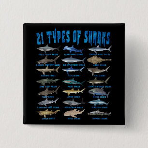 Badge Carré 5 Cm Shark Lovers 21 Types of Sharks Ocean Animal