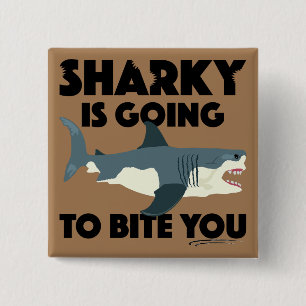 Badge Carré 5 Cm Sharky Va Vous Bite Design - Bouton Carré