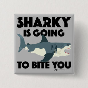 Badge Carré 5 Cm Sharky Va Vous Bite Design - Bouton Carré