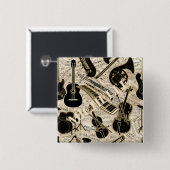 Badge Carré 5 Cm Sheet Music and Instruments Black/Gold ID481 (Devant & derrière)