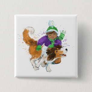 Badge Carré 5 Cm Sheldon le Sheltie et son garçon