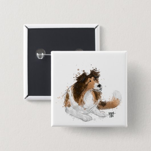 Badge Carré 5 Cm Sheldon the Sheltie (Devant & derrière)