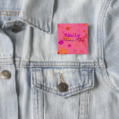 Badge Carré 5 Cm , Shelly, fleuriste (En situation)