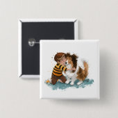 Badge Carré 5 Cm Sheltie and Boy Dog Hug (Devant & derrière)