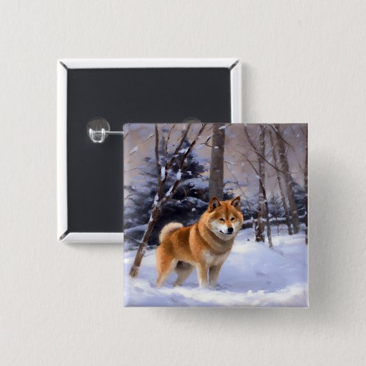 Badge Carré 5 Cm Shiba Inu Laissez Neige Noël (Devant & derrière)