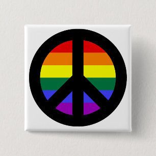 Badge Carré 5 Cm Signe de paix arc-en-ciel