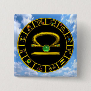 BADGE CARRÉ 5 CM SIGNES D'ANNIVERSAIRE LIBRA / ZODIAC