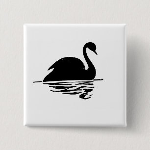 Badge Carré 5 Cm Silhouette de cygne noir