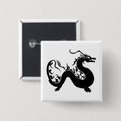Badge Carré 5 Cm Silhouette dragon asiatique (Devant & derrière)