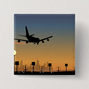 Badge Carré 5 Cm Silhouette d'un avion en vol