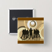 Badge Carré 5 Cm Silhouette rétro Personnes avec cercles Abstraits (Devant & derrière)