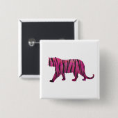 Badge Carré 5 Cm Silhouette rose chaud et tigre noir (Devant & derrière)