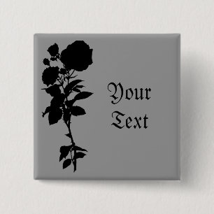 Badge Carré 5 Cm Silhouette Rose noire