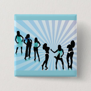 Badge Carré 5 Cm Silhouettes de femmes élégantes Mode Bleu sarcelle