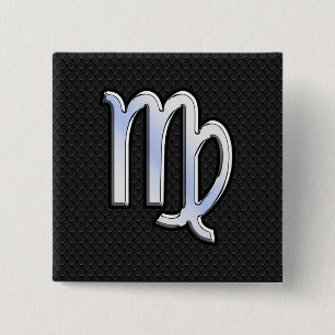 Badge Carré 5 Cm Silver Chrome Virgo Zodiac Connexion peau de serpe