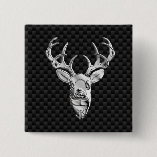 Badge Carré 5 Cm Silver Deer Decor on Carbon Fiber Style Print
