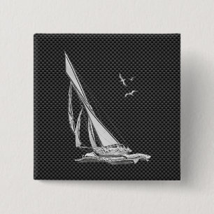 Badge Carré 5 Cm Silver Sailboat on Carbon Fiber Decor