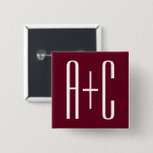 Badge Carré 5 Cm Simple Couples | White & Burgundy (Devant & derrière)
