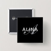 Badge Carré 5 Cm Simple Custom Name Monogram 2''Scratch Resistant (Devant & derrière)