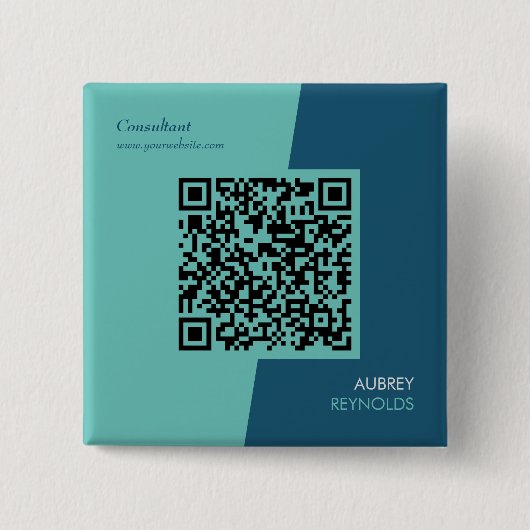 Badge Carré 5 Cm Simple moderne professionnel QR Code bleu vert (Devant)