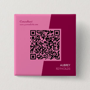 Badge Carré 5 Cm Simple moderne professionnel QR Code féminin rose