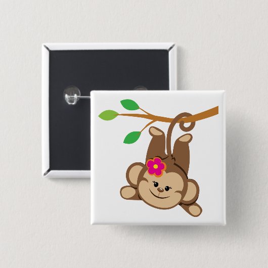 Badge Carré 5 Cm Singe de oscillation de fille (Devant & derrière)
