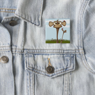 Badge Carré 5 Cm Singe idiot et coccinelles