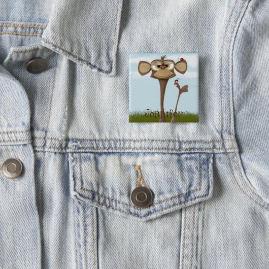 Badge Carré 5 Cm Singe idiot et coccinelles (En situation)