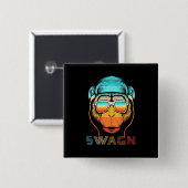 Badge Carré 5 Cm Singe Rétro Swagn (Devant & derrière)