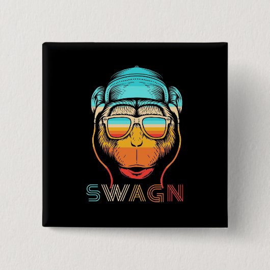 Badge Carré 5 Cm Singe Rétro Swagn (Devant)