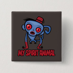 Badge Carré 5 Cm Singe Zombie est mon animal spirituel