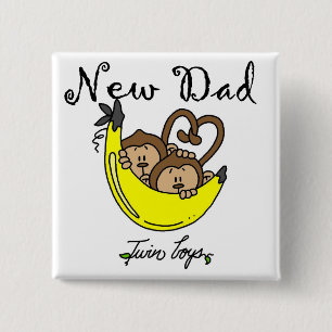 Badge Carré 5 Cm Singes Papa de jumeaux T-shirts et cadeaux