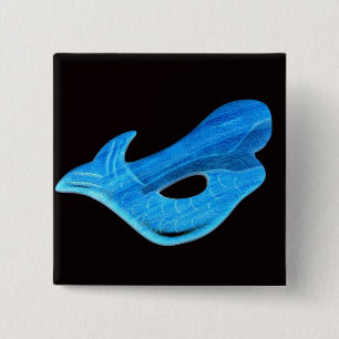 Badge Carré 5 Cm sirène bleue sur le bouton noir