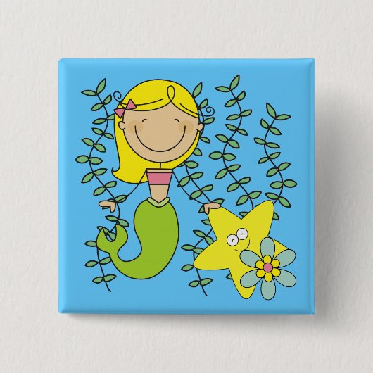 Badge Carré 5 Cm Sirène blonde (Devant)