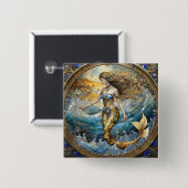 Badge Carré 5 Cm Sirène dans les vagues de l'océan (Devant & derrière)